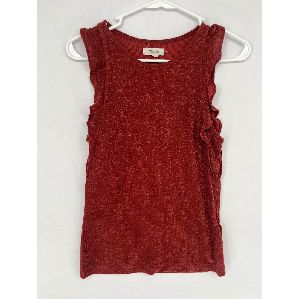 Madewell Ruffle Trim Metallic Knit Tank Top Rust Red Shimmer Sleeveless XXS